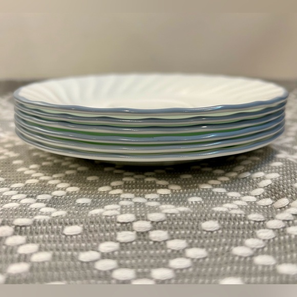 Set of 6 CORELLE Gray Band White Swirled Saucer Plates - Break & Chip Resistant - Picture 11 of 13